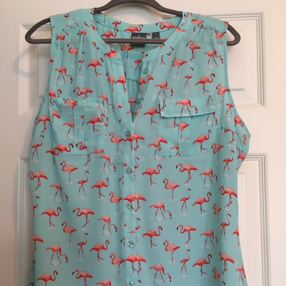 Pink flamingo button down blouse from NY&Co.